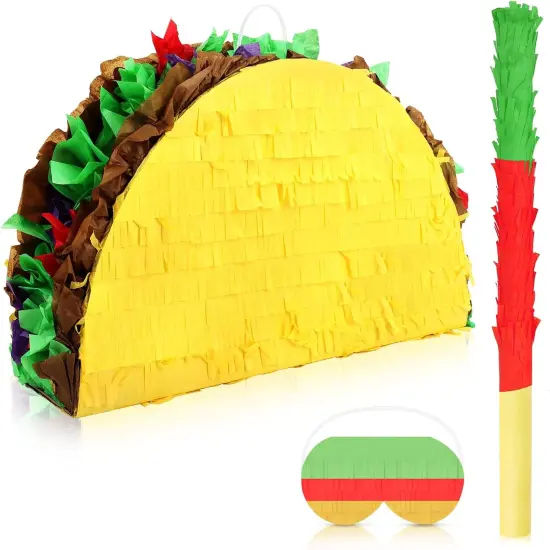Taco Pinata Set Mexican Birthday Party Pinata with Stick & Blindfold for Kids Adults Cinco de Mayo Taco Decorations Mexican Party Games Fiesta Themed Birthday Party Supplies {1}