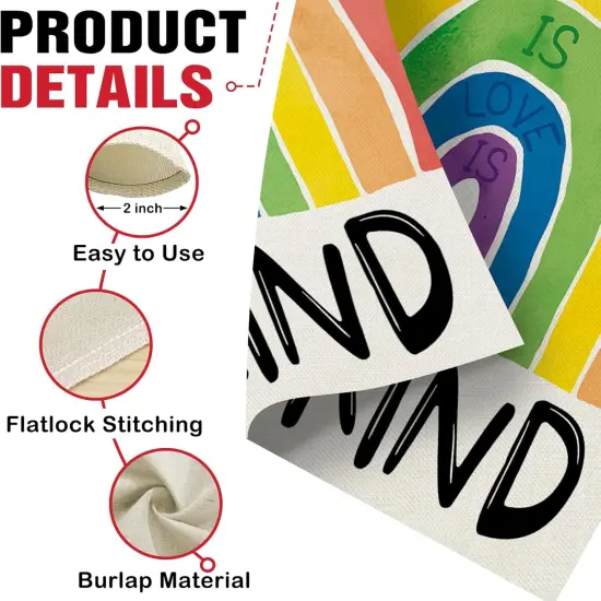 Love is Love Rainbow Decorative Garden Flag, Be Kind LGBTQ Gay Lesbian Heart Yard Outside Pride Month Home Decoration {3}