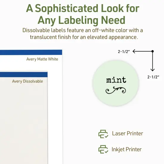 Avery Dissolvable Labels, 2.5" Diameter Round {4}