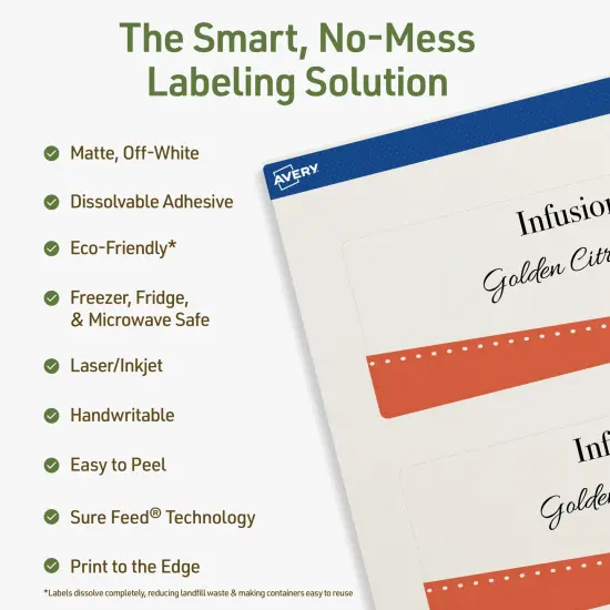 Avery Dissolvable Labels, 2.5" x 7" Rectangle {2}