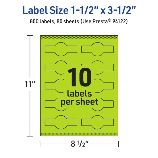 Avery Bright Green Paper Labels, 1.5" x 3.5" Wraparound {5}