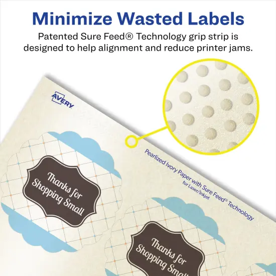 Avery Pearlized Ivory Round Scalloped Labels with Sure Feed Technology, Print-to-the-Edge, 2.5" diameter {4}