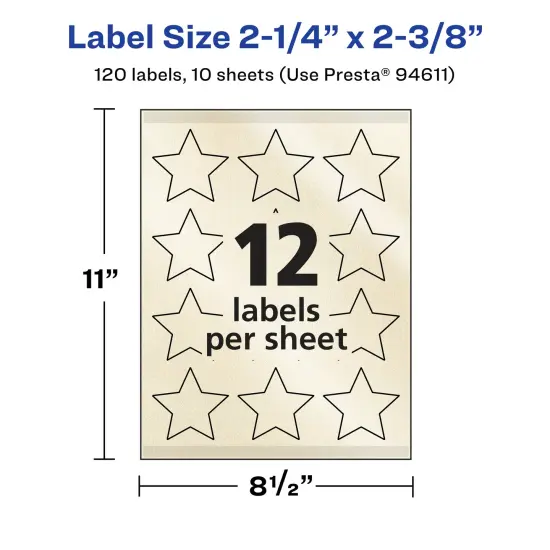 Avery Pearlized Ivory Star Labels with Sure Feed Technology, Print-to-the-Edge, 2-1/4" x 2-3/8" {5}