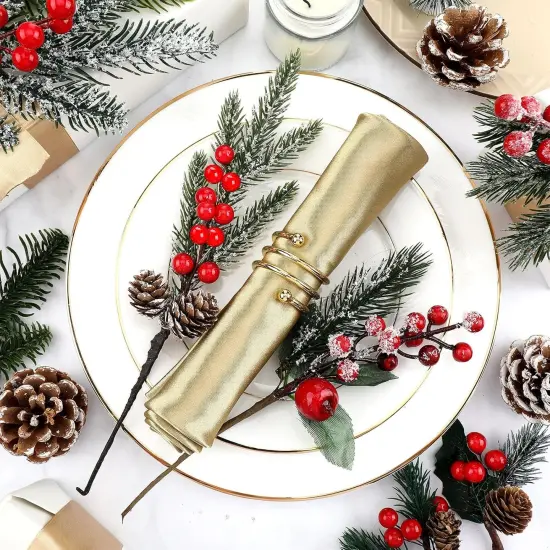 50 Pieces Christmas Floral Picks Christmas Artificial Snowy Berry Picks Stems {3}