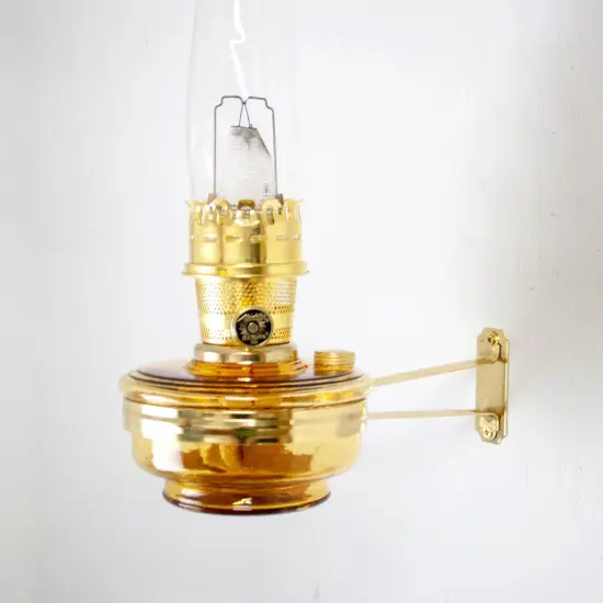 Aladdin Wall Mount Oil Lamp, Genie III Regency Fuel Lighting for Homesteaders or Emergencies, Amber Glass, 19.5 inches tall, Brass Trim {7}