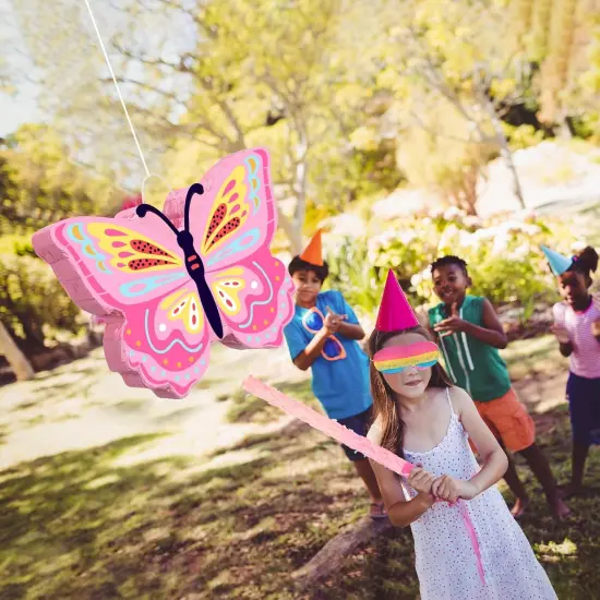 Butterfly Pi&ntilde;ata Girls Butterfly Party Supplies Fairy Woodland Set - Pink Birthday Pi&ntilde;ata with Stick and Blindfold Mask for Birthday Baby Shower Party Supplies Decoration {4}