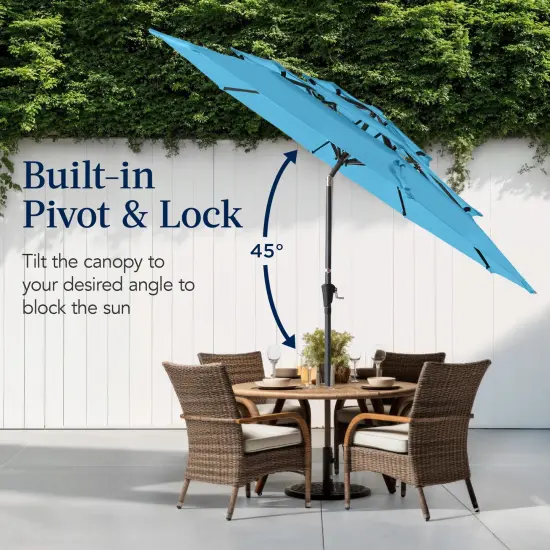 Best Choice Products 10ft 3-Tier Patio Umbrella, Market Sun Shade w/ Tilt Adjustment, Easy Crank Sky Blue {5}