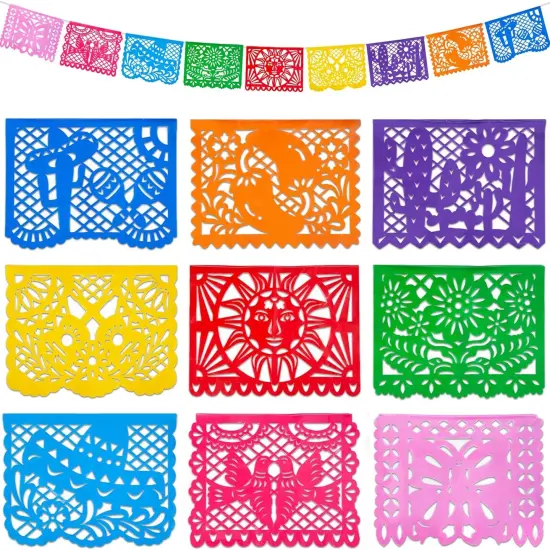 Mexican Party Decoration, 18 Feet Plastic Papel Picado Fiesta Banner Cinco de Mayo Decor Mexican Birthday Party {1}