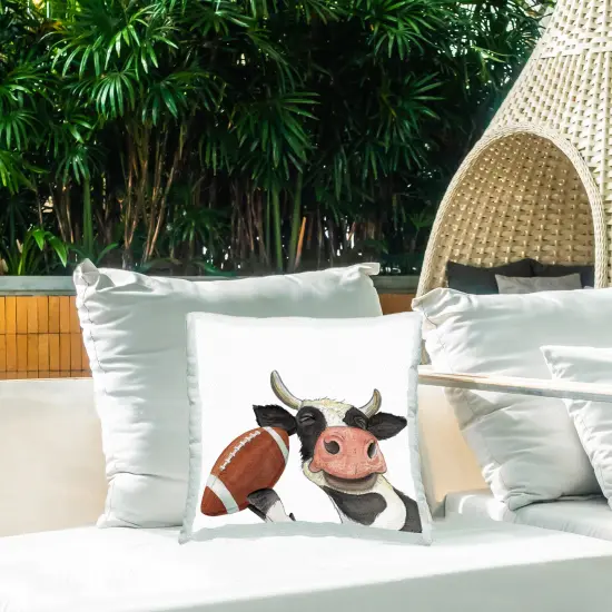 Cow with Football Design by Sharon Kuplack Outdoor Printed Pillow  {2}