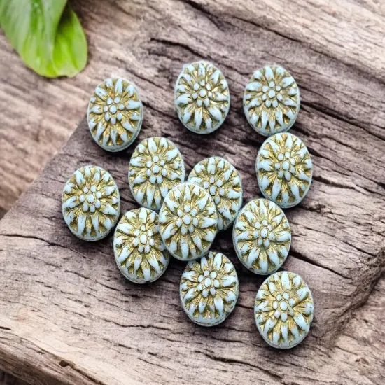 *12* 15mm Dark Bronze Washed Blue Turquoise Dahlia Flower Coin Beads {1}