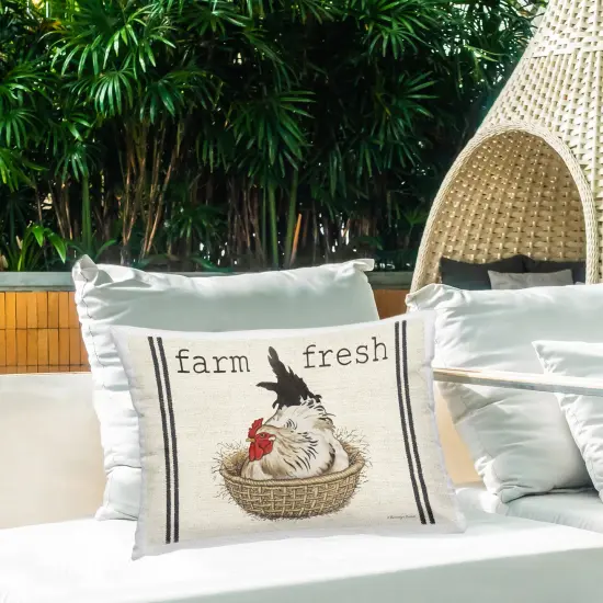 Farm Hen in Basket Design by Gwendolyn Babbitt Holstein Outdoor Printed Pillow  {2}