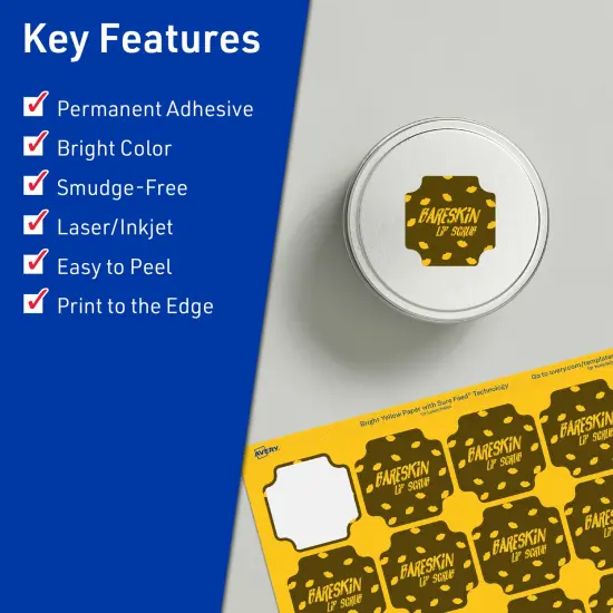 Avery Bright Yellow Paper Labels, 1-5/8" x 1-5/8" Square Scalloped {2}