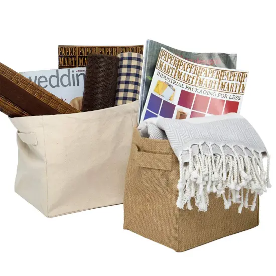 Burlap Canvas Storage Basket 9" x 7" x 9" Spacious and Sturdy {2}