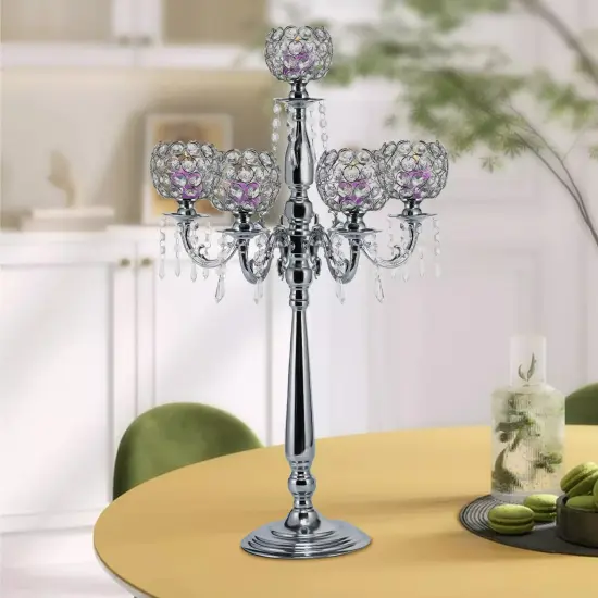 Table 5 Arms Silver Crystal Candle Holders For Wedding Home Atmosphere Decor {4}