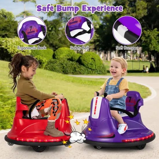 12V Kids Ride On Bumper Car with Remote Control Lights and Music Purple {3}