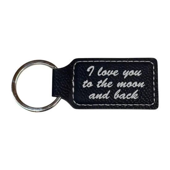Keychain - Rectangle - I love you to the moon and back - Leather Pink/Black {4}