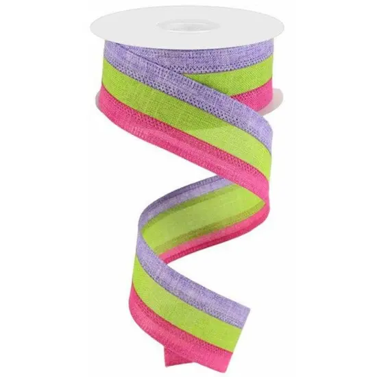 1.5" Tricolor Striped Ribbon: Lavender, Fuchsia, & Lime Green (10 Yards) {1}