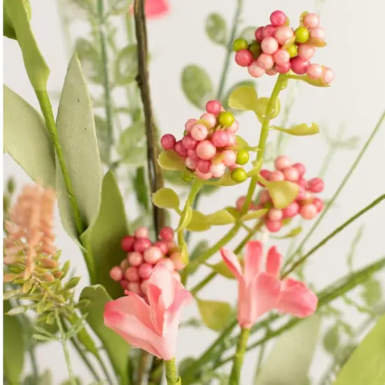 24" Fabric Flower, Leaf, Berry Spray: Pink {4}