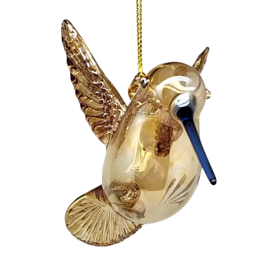 Gold Etched Glass Hummingbird Ornament - Golden {3}