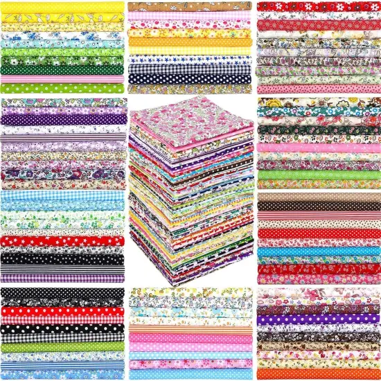100 Pcs 10 x 10 Inches Cotton Fabric Bundle Squares for Quilting Sewing {1}