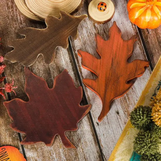 3Pcs Fall Wooden Retro Maple Leaves Tabletop Decor {4}