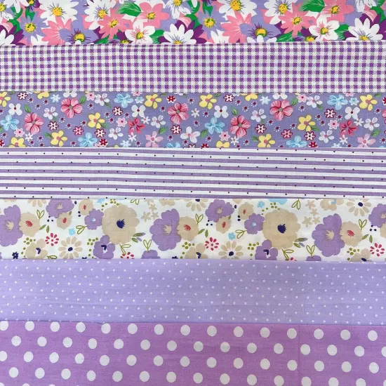 7Pcs Purple Flower Cotton Fabrics - 9.8" x 9.8" {1}