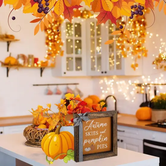 Autumn Skies and Pumpkin Pies Wooden Table Signs Thanksgiving Table Decor {5}