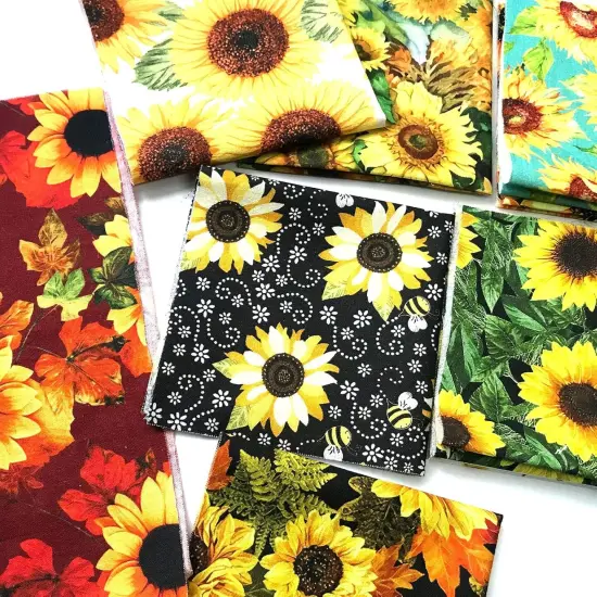 10 Pieces, Sunflower, 25x25cm,Quilting Fabric 100% Cotton Craft Fabric Bundle {5}