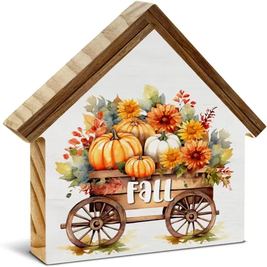 Pumpkin House Wood Block Sign Fall Table Decor {1}