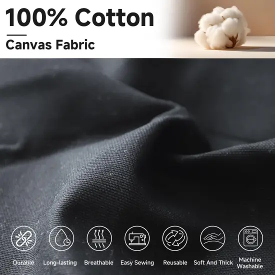 Natural Cotton Canvas Fabric - 59'' Wide, 2 Yard (Black) {3}