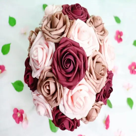 Artificial Flowers 25PCS Real Looking Blush & Dusty Rose & Burgundy Fake Roses {4}