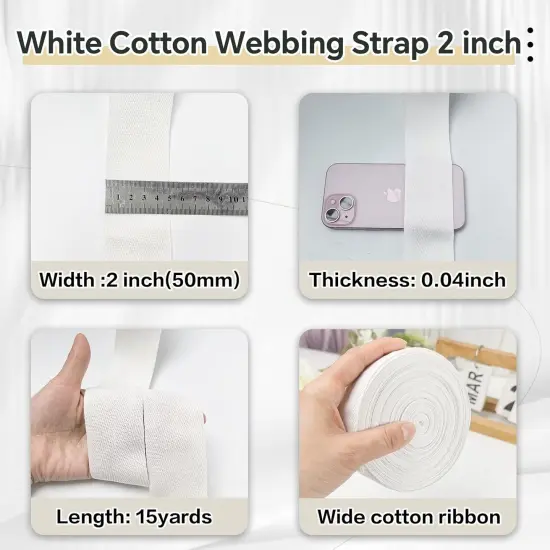 2 Inch White Cotton Herringbone Twill Tape - 15 Yards {4}