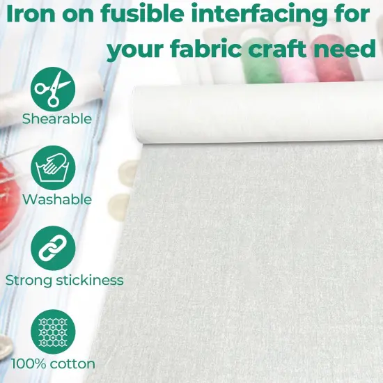 Woven Cotton Iron-On Fusible Interfacing, 16.1 inch X 10 Yards White Heavy Weight 100% Cotton {3}