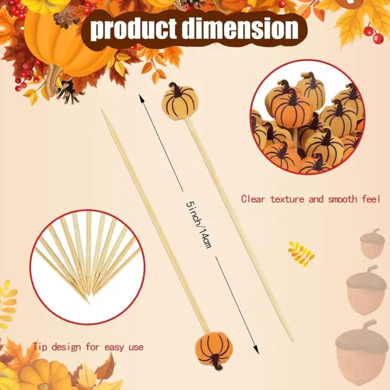 100PCS Fall Pumpkin Cocktail Picks - 4.7 Inch {2}