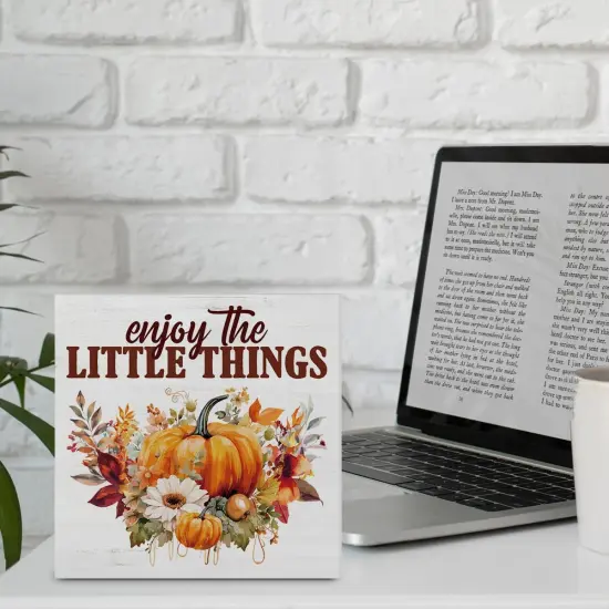 Pumpkin Wood Plaque Block Sign Fall Decor {5}