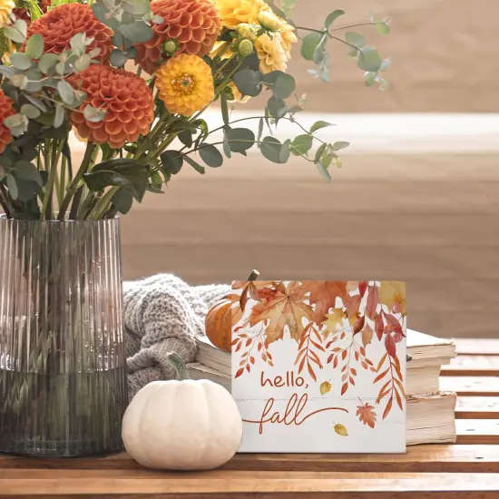 Fall Orange Maple Leaf Wooden Box Sign Tabletop Decor {2}