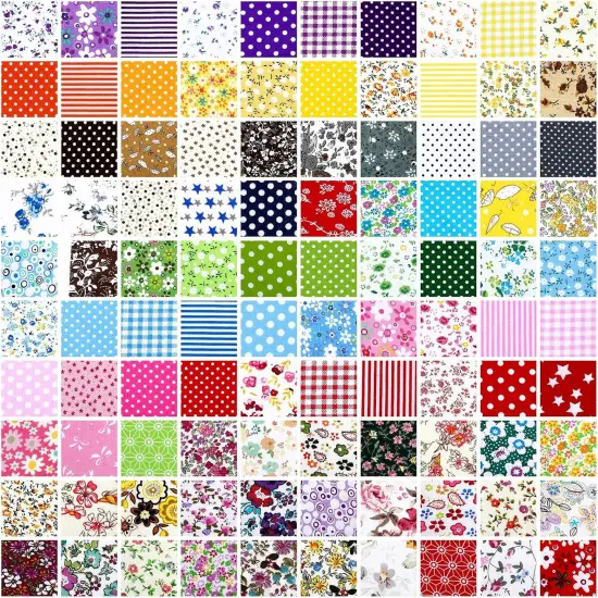100 Pcs 10 x 10 Inches Cotton Fabric Bundle Squares for Quilting Sewing {5}