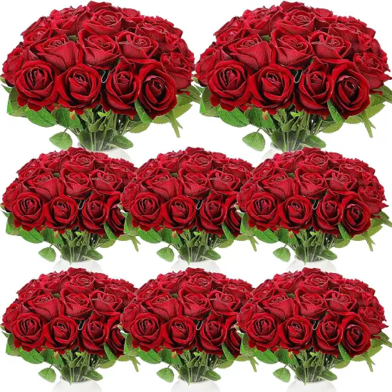 80 Pcs Rose Artificial Flowers Bouquet(Wine Red) {1}