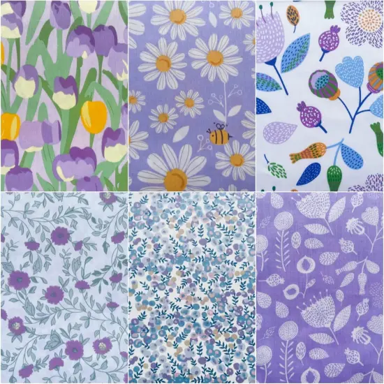 6pcs Light Purple Floral Fabric Bundles - 18 X 22 Inch {2}