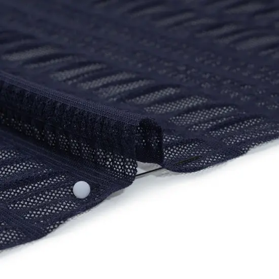1 Yard Navy Blue Striped Ruched Stretched Nylon Mesh Fabric Sheer Stretch 58 Inch Wide {3}