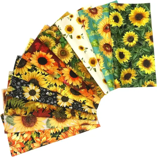 10 Pieces, Sunflower, 25x25cm,Quilting Fabric 100% Cotton Craft Fabric Bundle {1}