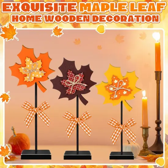 3 Pieces Large Fall Maple Leave Wooden Tabletop Sign Decor {2}