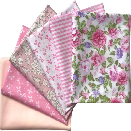 6Pcs Random Pink Color Cotton Fabric - 18x22 Inches {1}