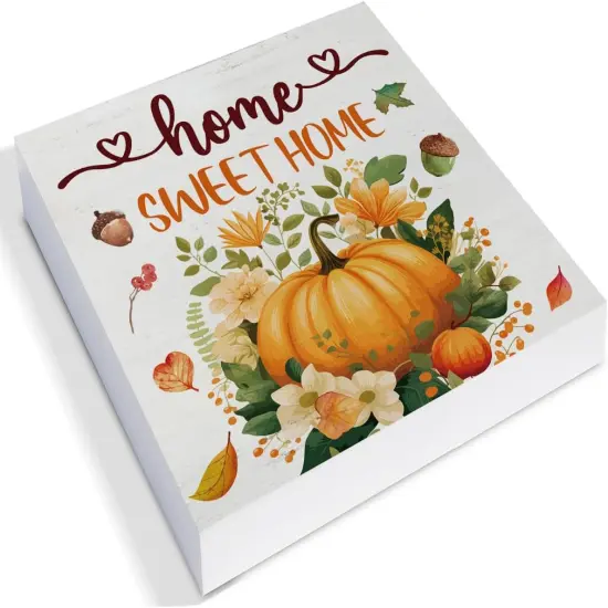 Pumpkin Wood Plaque Block Sign Fall Table Decor {2}