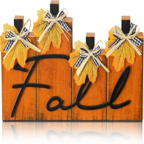 4 Pcs Fall Wooden Block Sign Table Decor {1}
