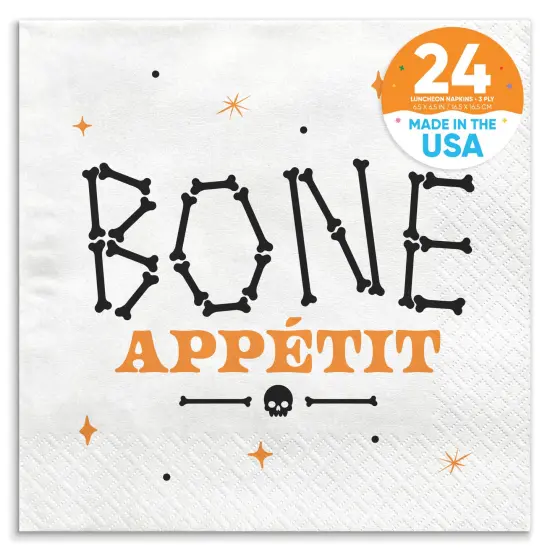 Big Dot of Happiness Bone Appetit Party Napkins, Skeleton Halloween Party Decor, White 3-Ply Paper Luncheon Napkins - 24 Count {1}