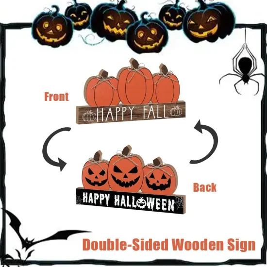 Pumpkin Sign - Double-Sided Wooden Fall Tabletop Decor {2}