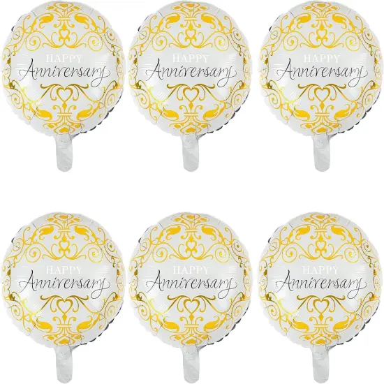 6 Pcs Anniversary Mylar Balloons Round Foil Helium Balloon {1}