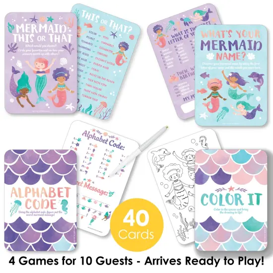 Big Dot of Happiness Mermaid Party Games Bundle Pack, Birthday Party Activities & Games for Girls, Mermaid Coloring Activity, 4 Games for 10 Guests {3}