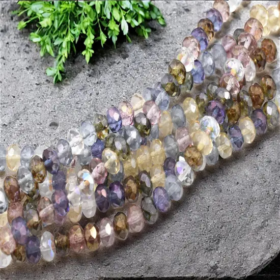 *25* 6x8mm Mixed Transparent Gemtone Luster Fire Polished Rondelle Beads {1}